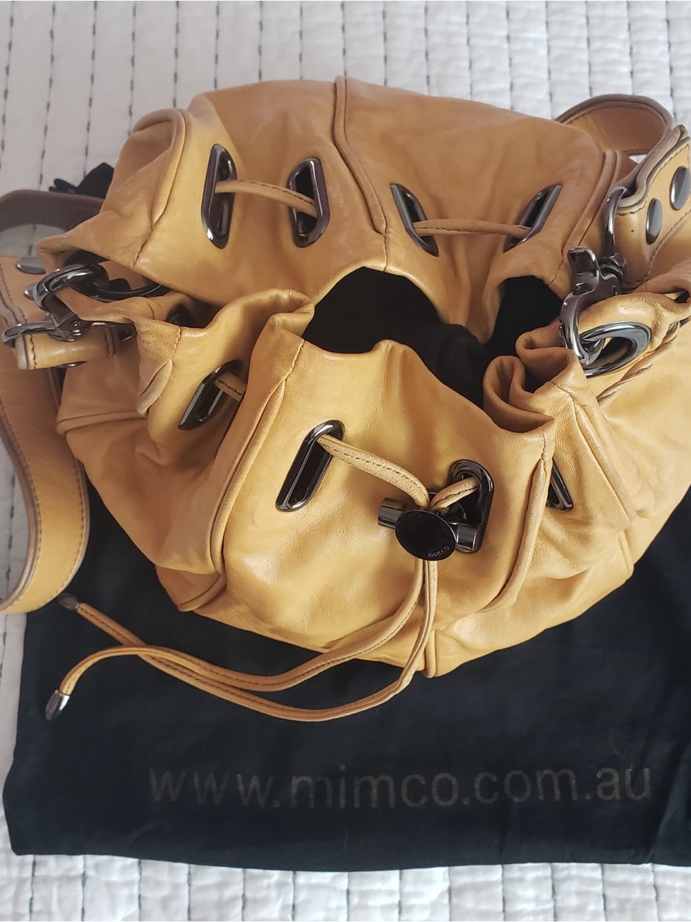 Mimco Leather Drawstring Shoulder Bag
